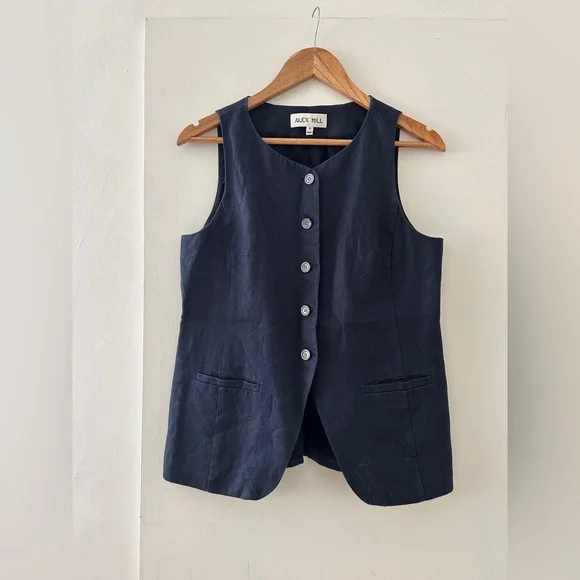 Alex Mill Linen Vest | Navy | Medium - Picture 3 of 7
